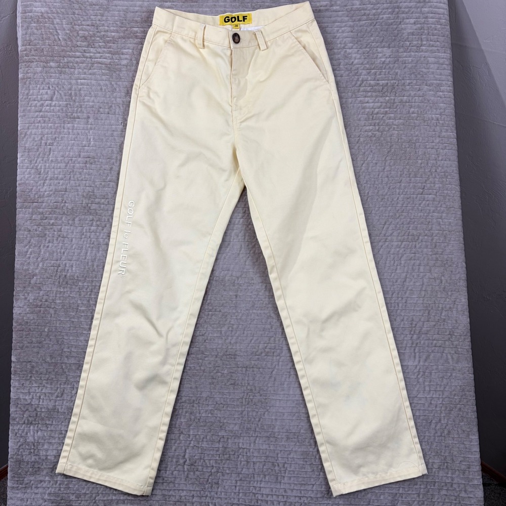 Golf Wang le Fleur Cream Yellow Graphic Chino Pants Size 28 Tyler The Creator